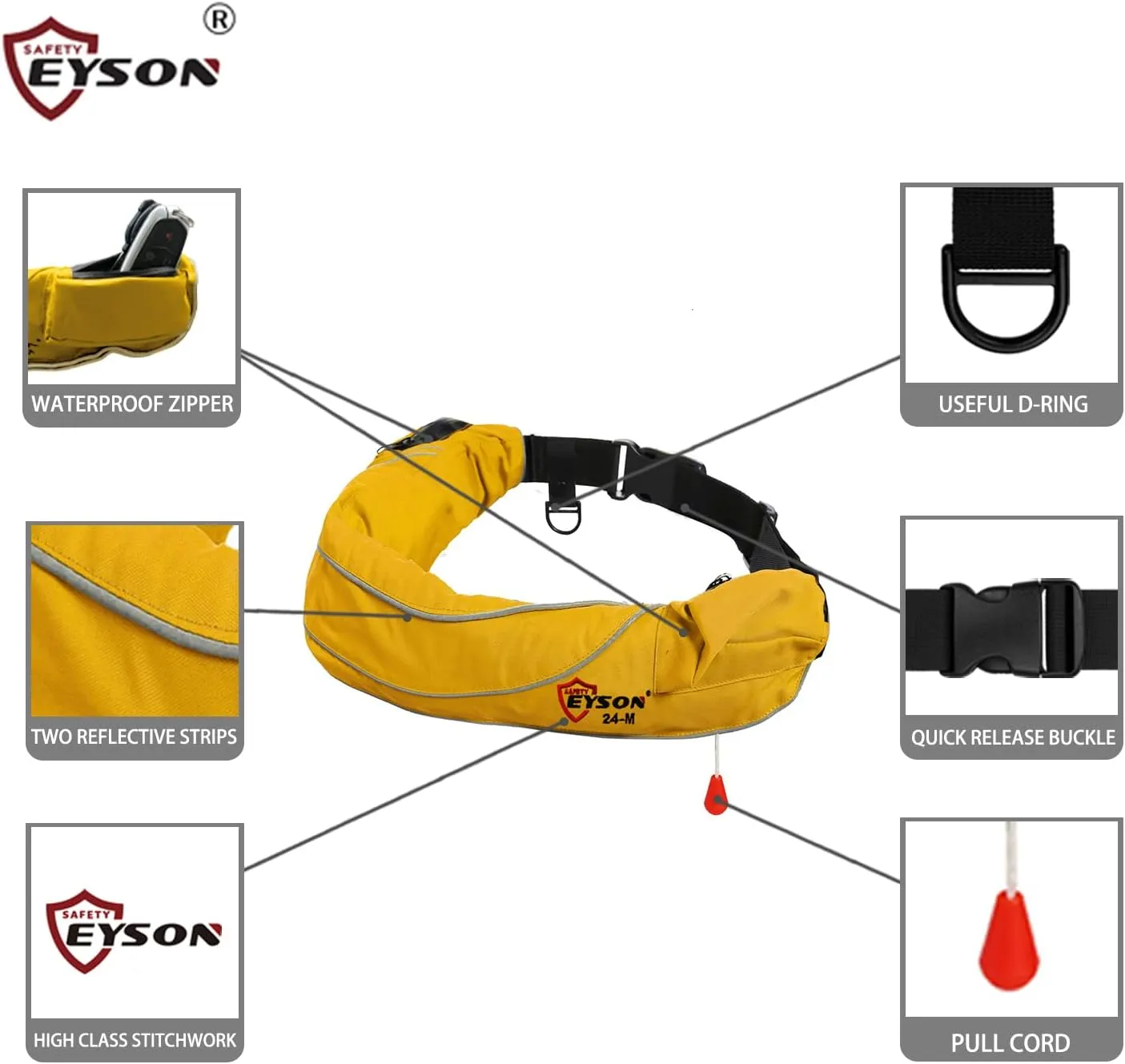 Eyson Inflatable Life Jacket Life Vest Life Ring Belt Pack Waist Bag Manual