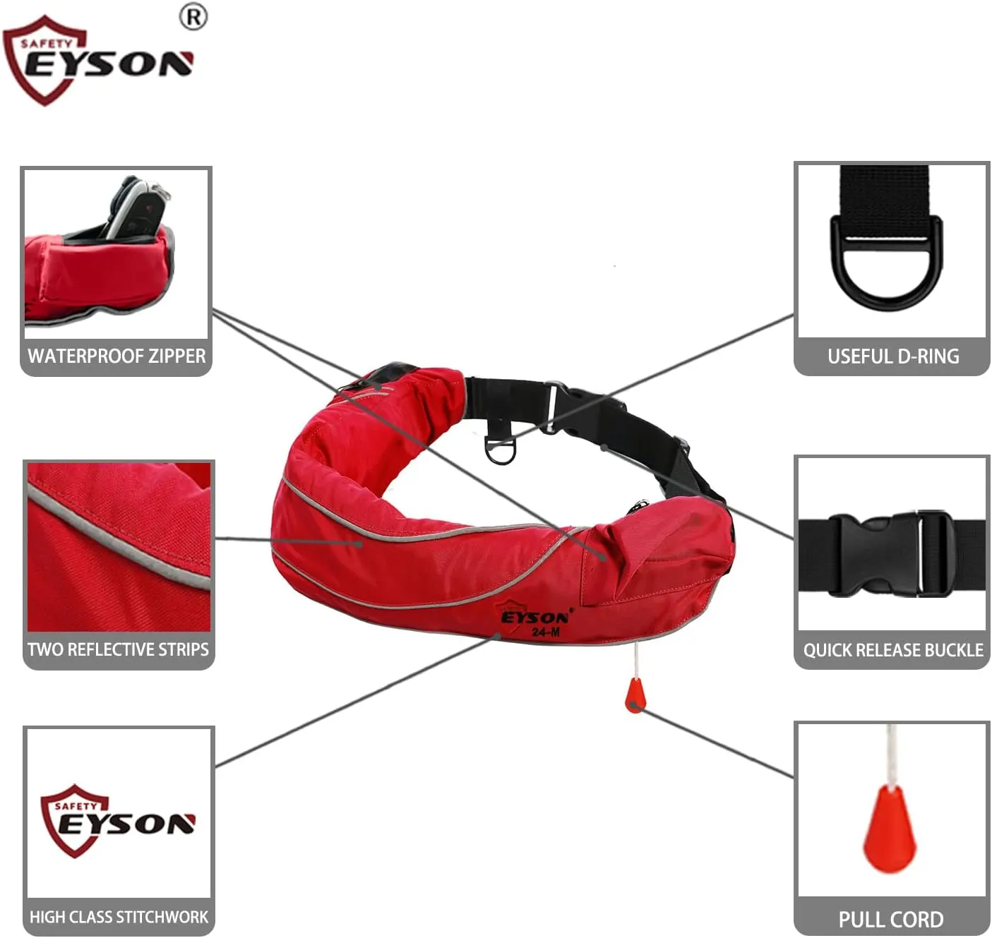 Eyson Inflatable Life Jacket Life Vest Life Ring Belt Pack Waist Bag Manual