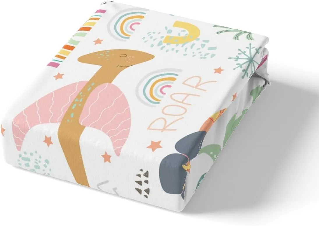 Feelyou Dinosaur Sheets with Deep Pocket Fitted Sheet Twin Size, Cute Rainbow Dino Bed Sheets Set for Kids Boys Girls Jungle Dino Sheet Set Cartoon Rainbow Wildlife Bedding Set Microfiber Bed Set