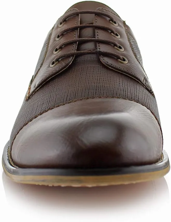 Ferro Aldo Mens Classic Cap-Toe Lace Up Derby Dress Shoes
