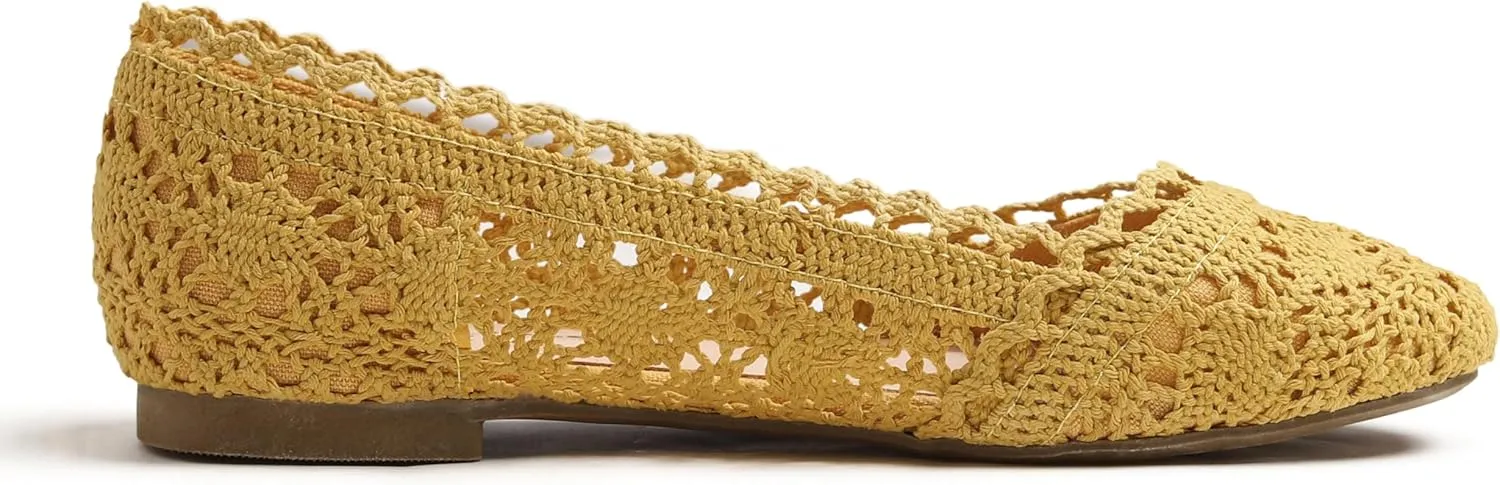 FEVERSOLE Women's Comfort Breathable Knit Crochet Shoes Lace Ballet Flats