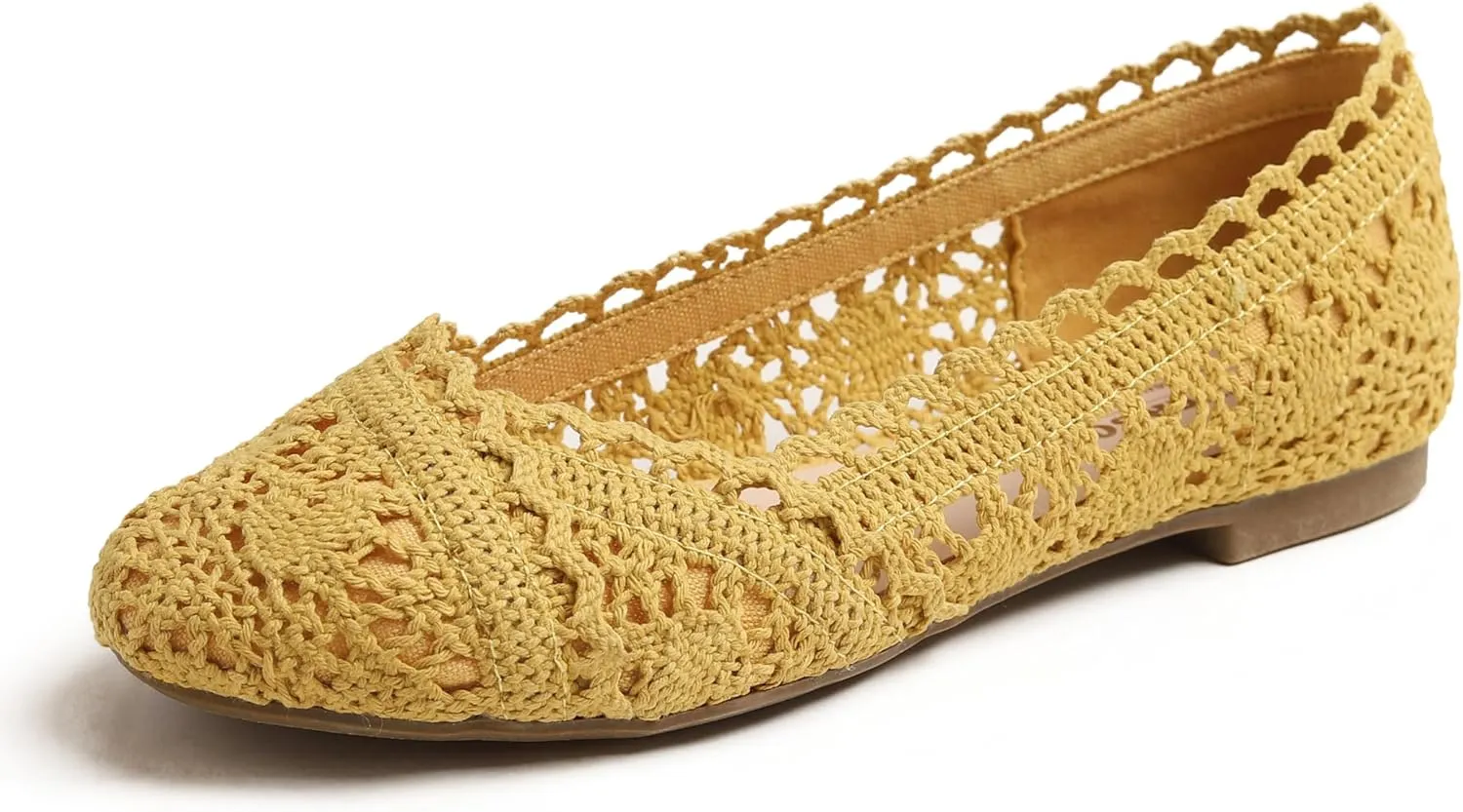 FEVERSOLE Women's Comfort Breathable Knit Crochet Shoes Lace Ballet Flats