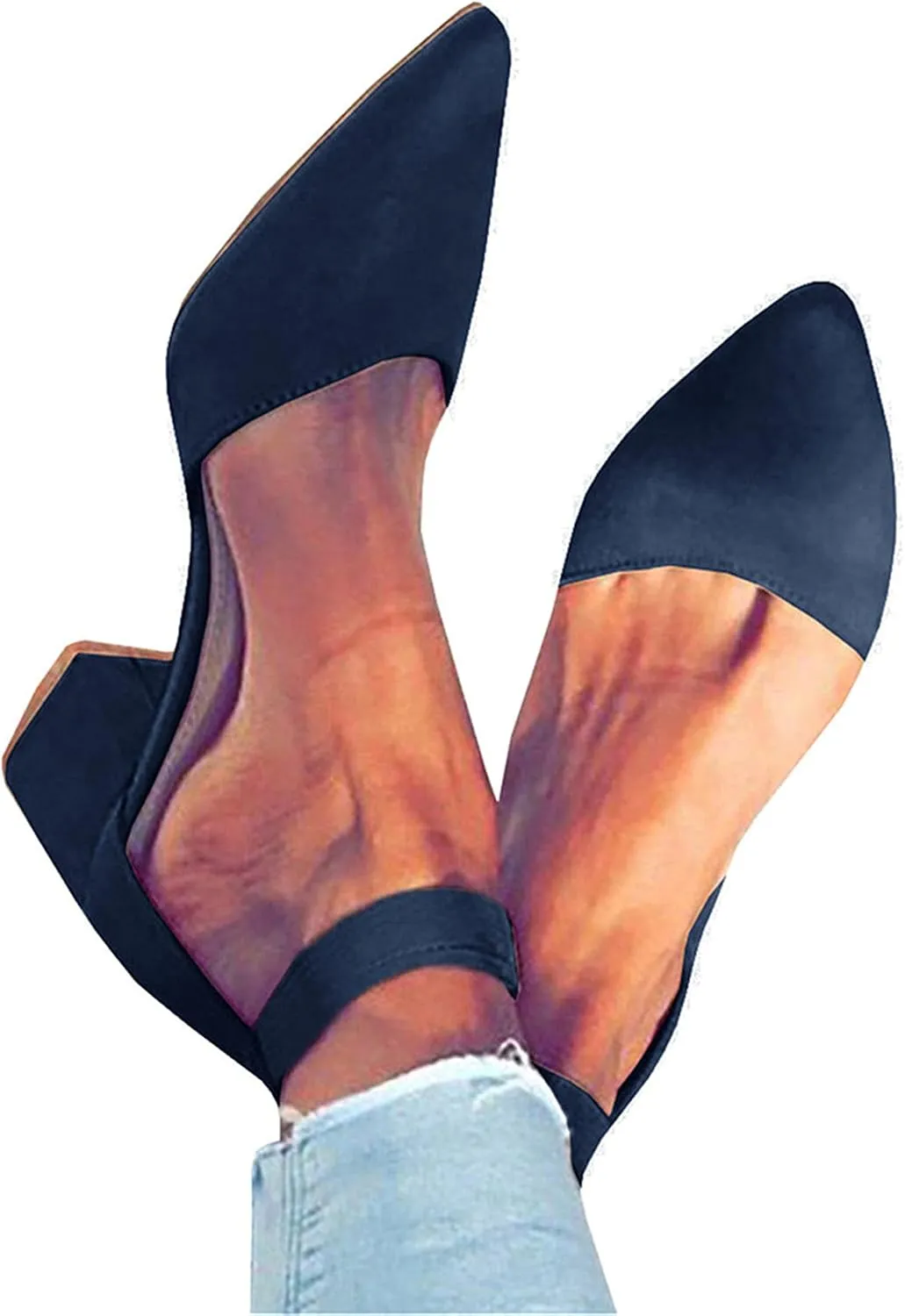 FISACE Womens Low Mid Square Heel Ankle Strap Sandal Office Ladies Pointed Toe Pumps Shoes