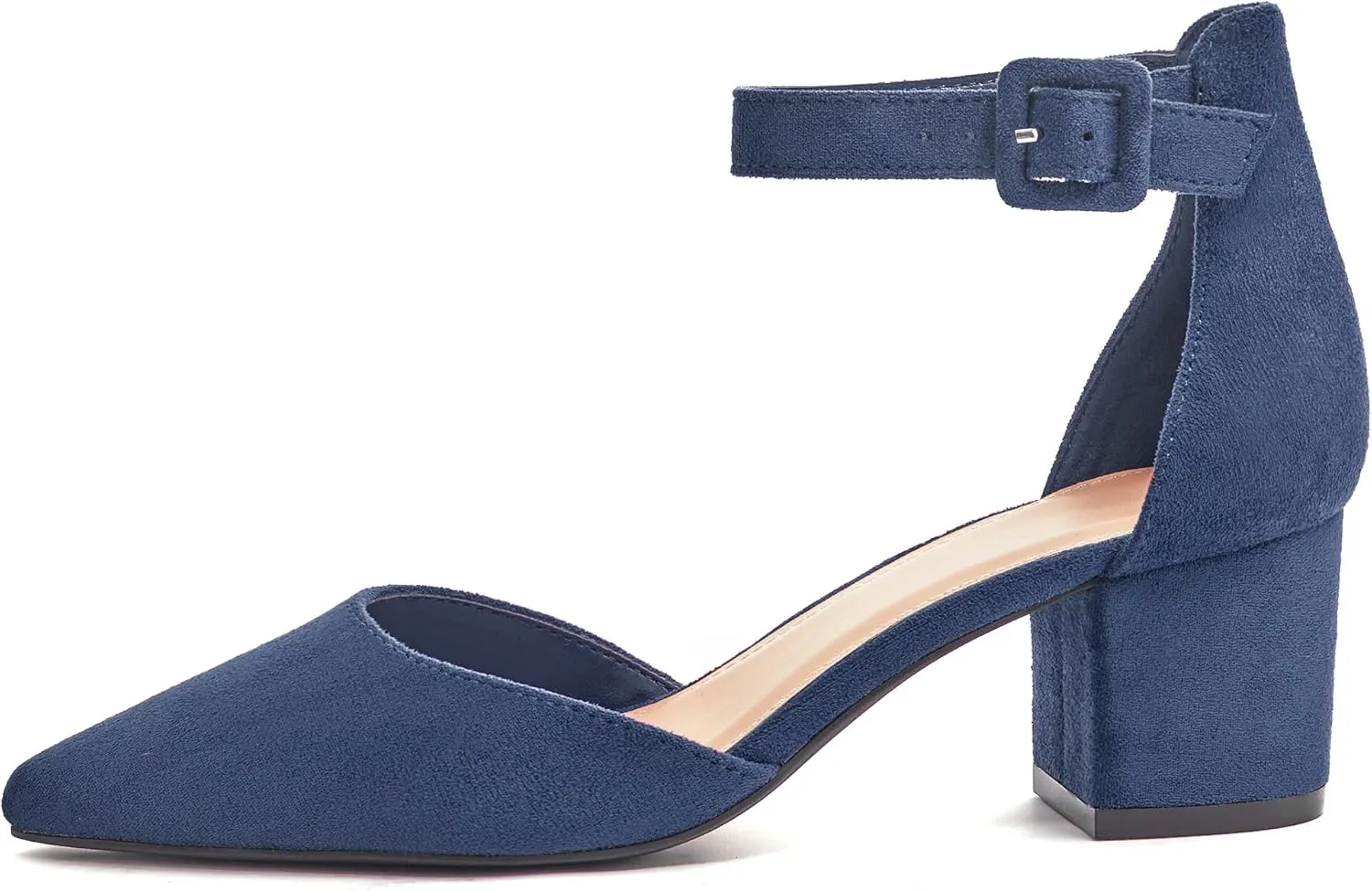 FISACE Womens Low Mid Square Heel Ankle Strap Sandal Office Ladies Pointed Toe Pumps Shoes