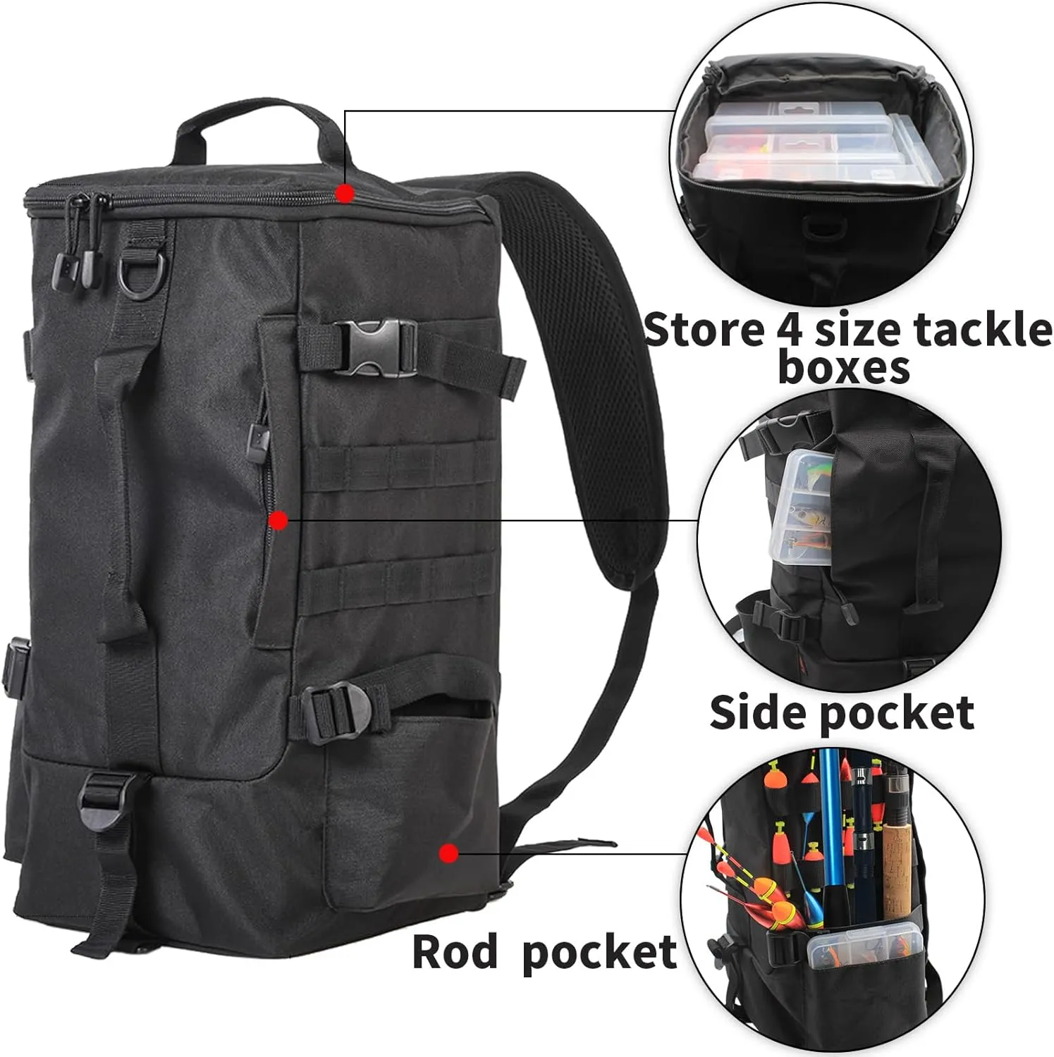 Fishing Tackle Backpack, Fishing Tackle Storage Bag, Multifuction Large-Capacity Sling Bag, Fishing Gear Bags, High-performance Tackle Bag for Fishing, Camping, Hiking(Black)