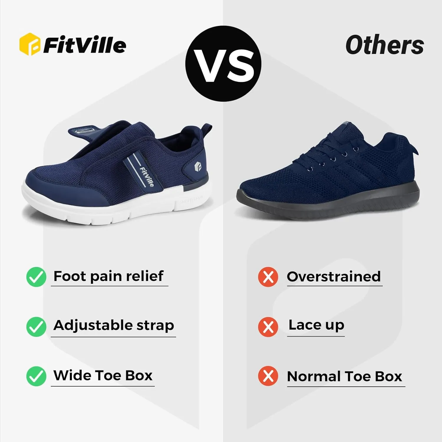 FitVille Diabetic Shoes for Men Extra Wide, Hook and Loop Walking Shoes for Elderly for Swollen Feet Foot Pain Relief Neuropathy - EasyTop V10