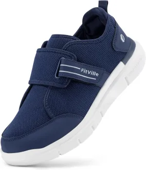 FitVille Diabetic Shoes for Men Extra Wide, Hook and Loop Walking Shoes for Elderly for Swollen Feet Foot Pain Relief Neuropathy - EasyTop V10