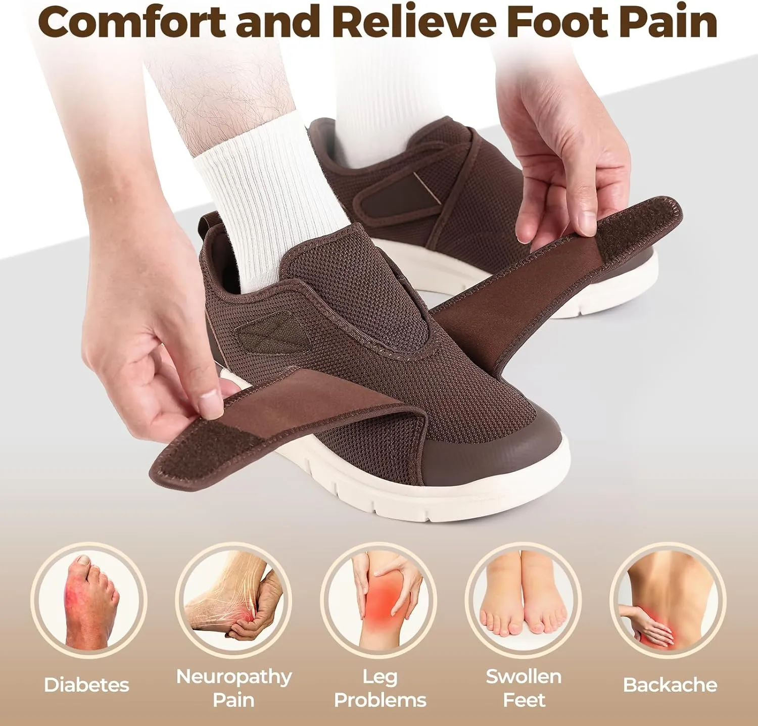 FitVille Diabetic Shoes for Men Extra Wide Width Adjustable Closure Walking Shoes Swollen Feet Shoes for Neuropathy Pain Relief - EasyTop V5