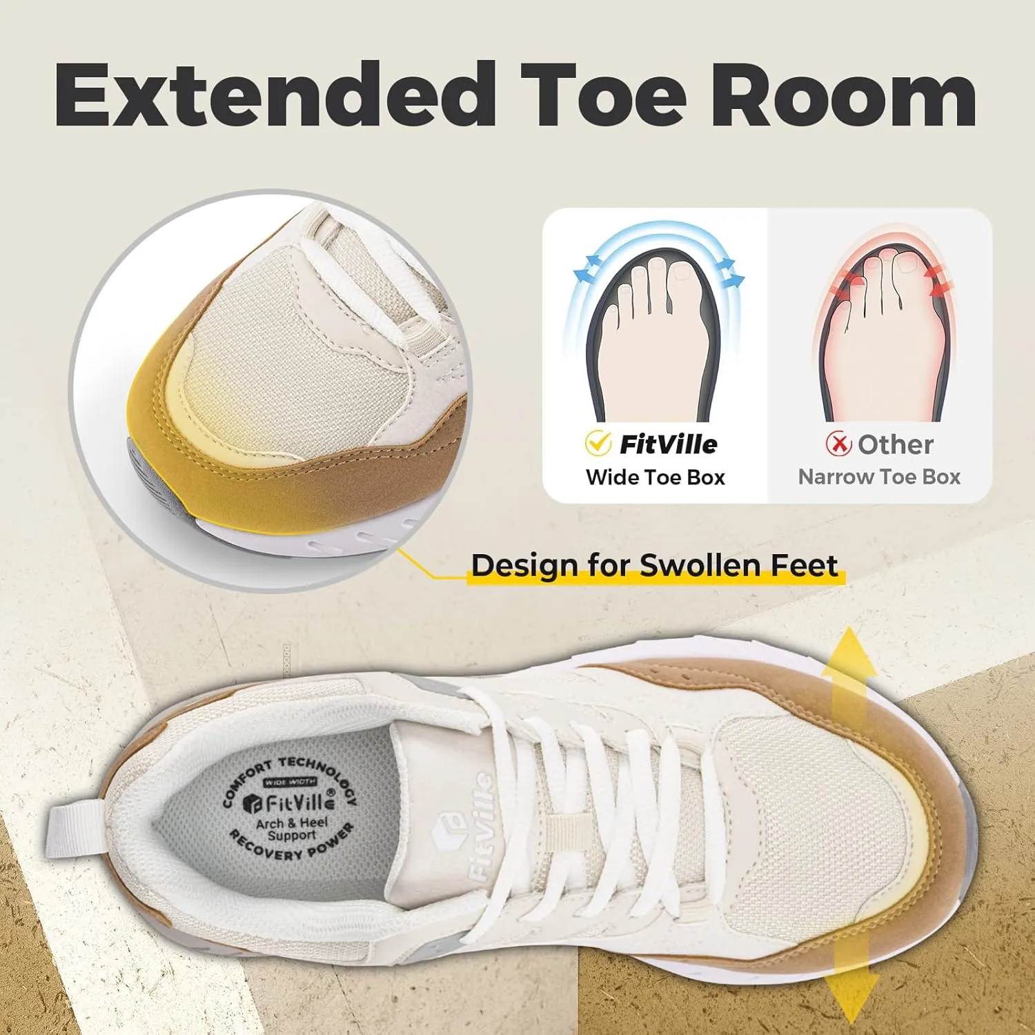 FitVille Extra Wide Walking Shoes Women Wide Width Workout Sneakers with Arch Support for Flat Feet Heel Pain Relief - Rebound Core V9