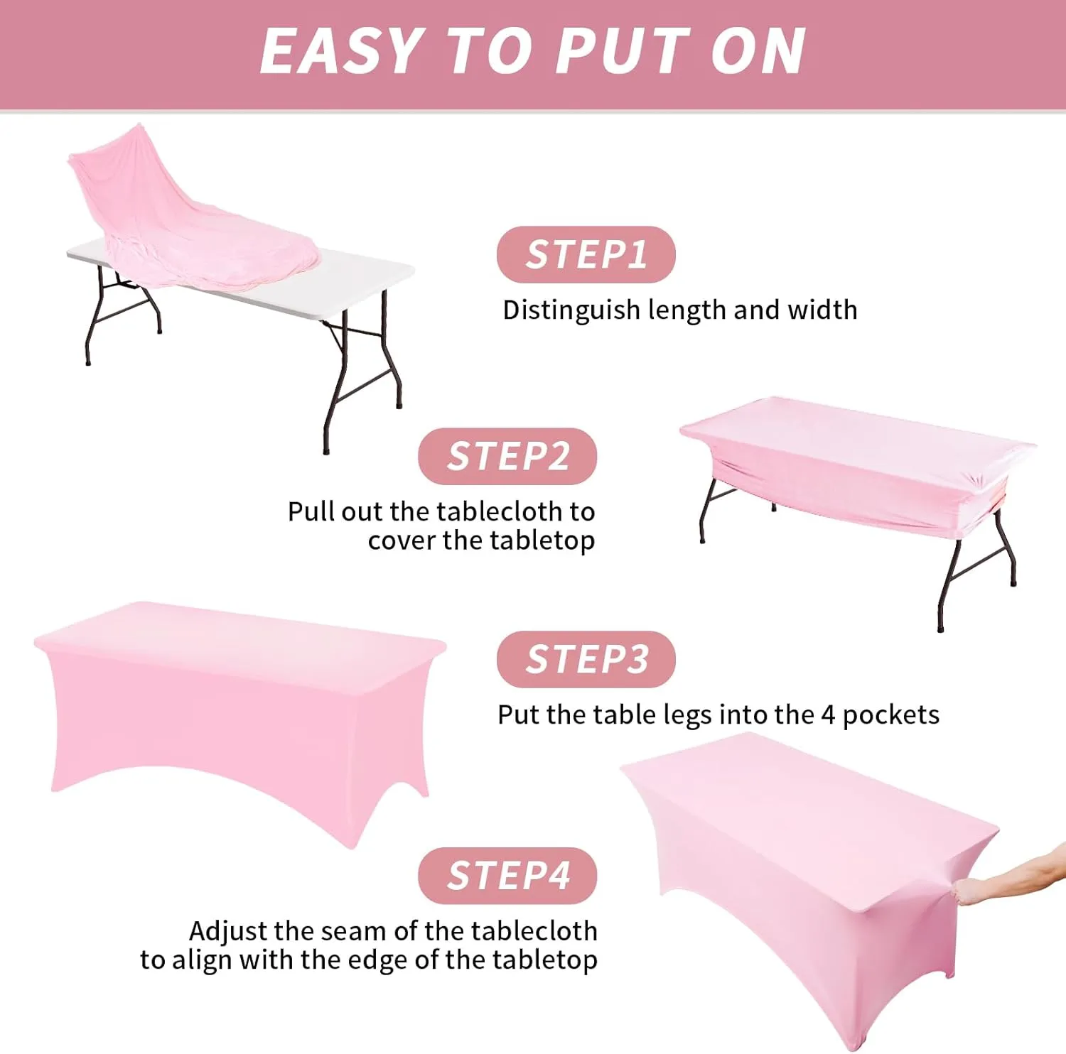 Fixwal 3 Pack Pink Table Cloths Rectangle 6FT, Tablecloths Rectangular Stretch Spandex Fitted Table Covers 6 ft for Parties, Trade Shows, Banquet, Weddings, Buffet, Graduation Decorations