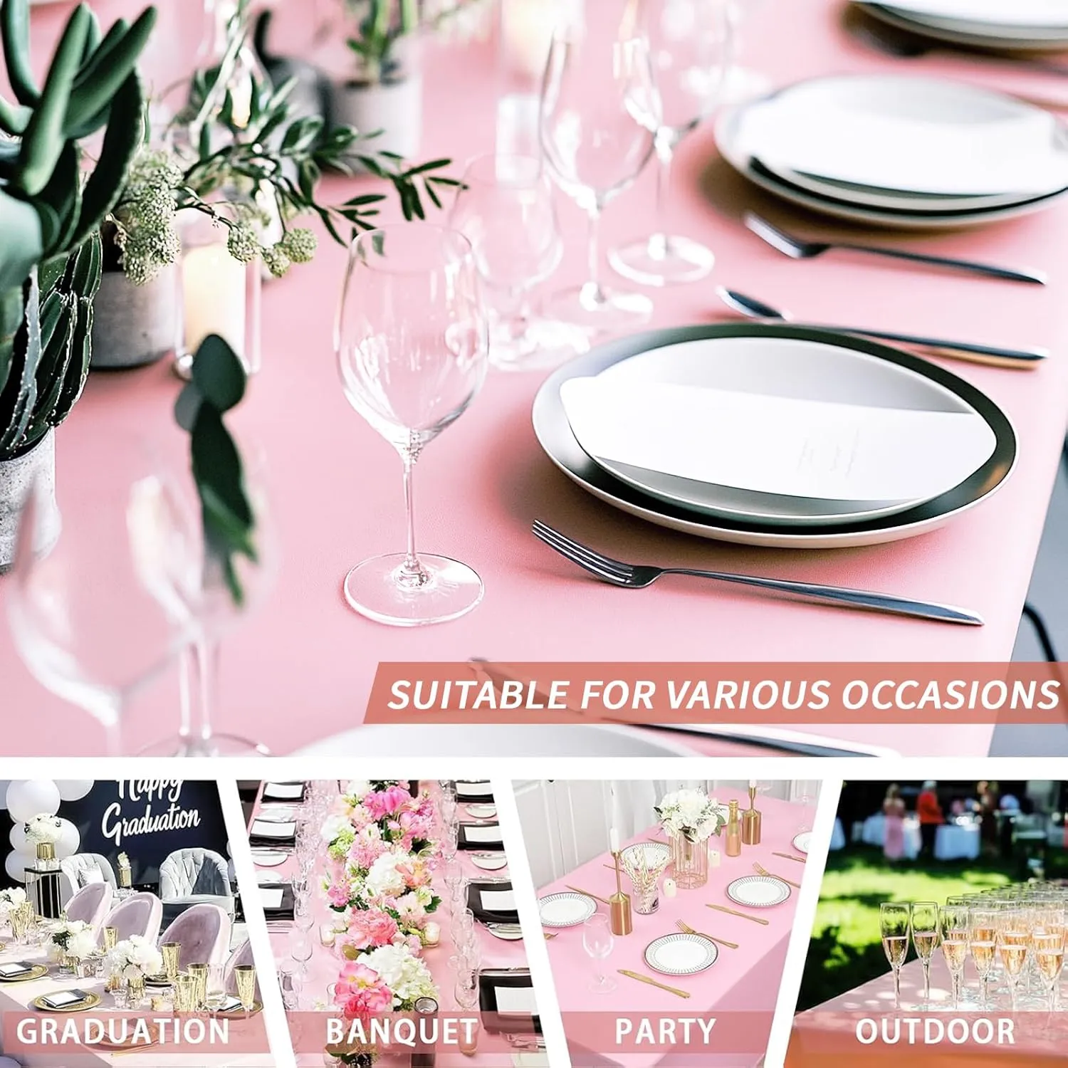Fixwal 3 Pack Pink Table Cloths Rectangle 6FT, Tablecloths Rectangular Stretch Spandex Fitted Table Covers 6 ft for Parties, Trade Shows, Banquet, Weddings, Buffet, Graduation Decorations