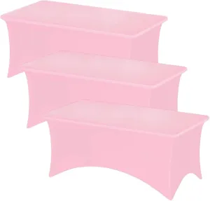 Fixwal 3 Pack Pink Table Cloths Rectangle 6FT, Tablecloths Rectangular Stretch Spandex Fitted Table Covers 6 ft for Parties, Trade Shows, Banquet, Weddings, Buffet, Graduation Decorations