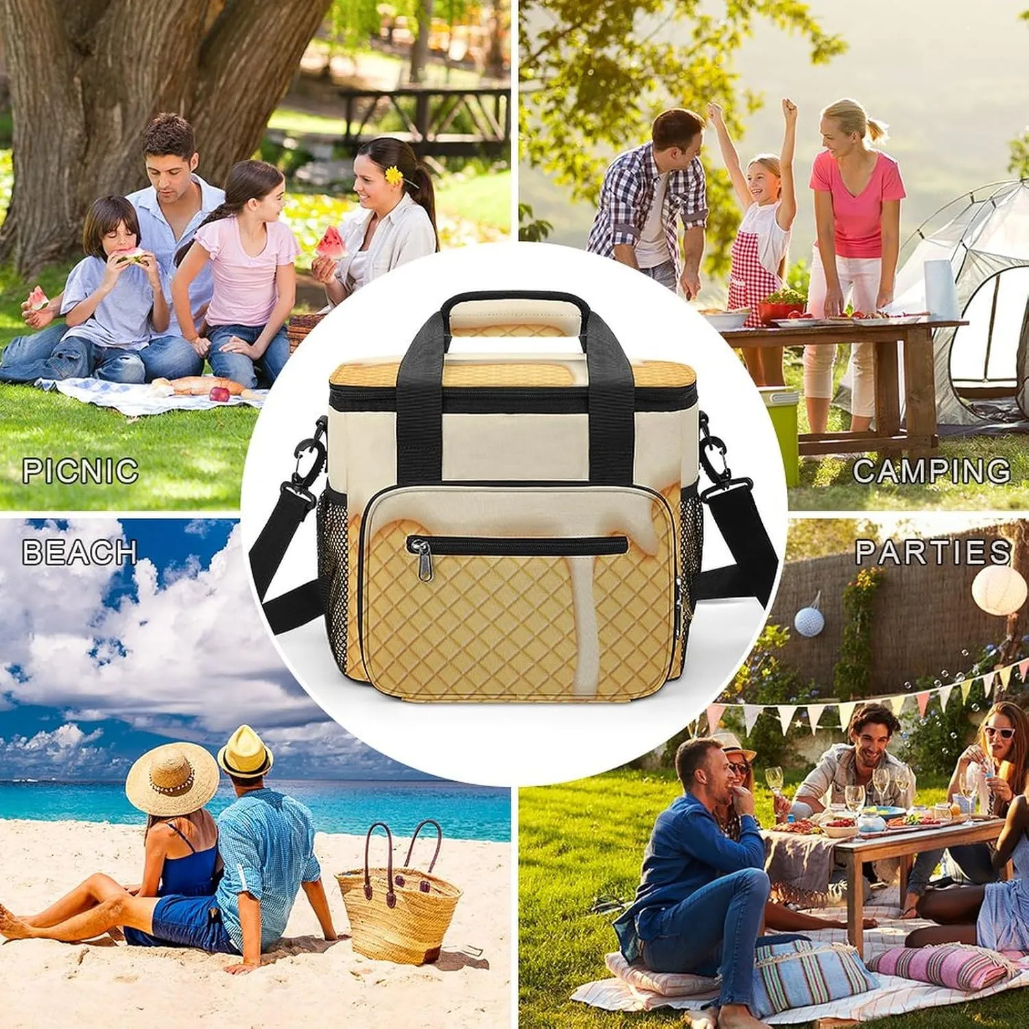 Flowing Ice Cream Portable 22.5L Soft Cooler Bag for Car Camping Green Pink Leakproof Ice Chest with Adjustable Strap Insulated Lunch Box for Work Hiking Picnic