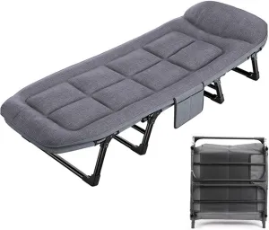 Foldable Metal Bed with Mattress - Single Multifunctional Cot for Office, Adjustable Backrest (6 Levels), Heavy-Duty Load Capacity, Space-Saving Design (180x60x35cm)