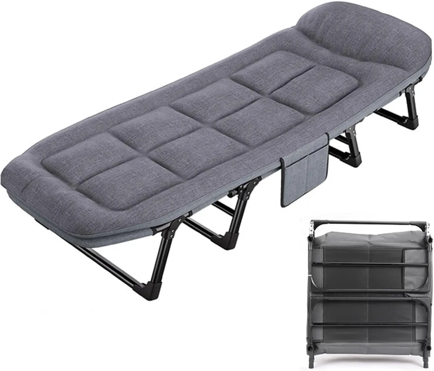 Foldable Metal Bed with Mattress - Single Multifunctional Cot for Office, Adjustable Backrest (6 Levels), Heavy-Duty Load Capacity, Space-Saving Design (180x60x35cm)