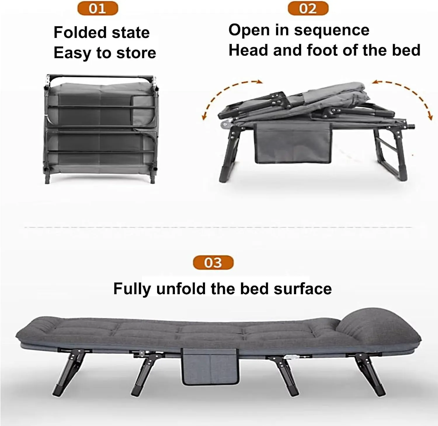 Foldable Metal Bed with Mattress - Single Multifunctional Cot for Office, Adjustable Backrest (6 Levels), Heavy-Duty Load Capacity, Space-Saving Design (180x60x35cm)