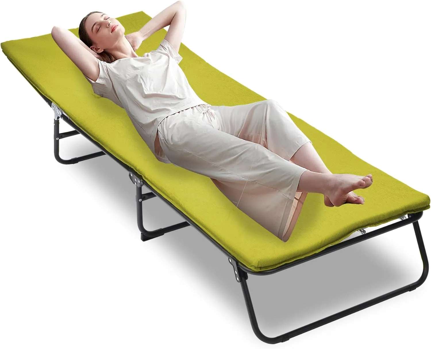 Folding Adult Camping Cot, 5 Angle Adjustable, Heavy Duty Outdoor with Carry Bag, Beach Lounger, Waterproof, 1200 D Layer Oxford Cloth Brigade(Ship from Local Warehouse) (Green)