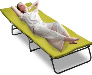 Folding Adult Camping Cot, 5 Angle Adjustable, Heavy Duty Outdoor with Carry Bag, Beach Lounger, Waterproof, 1200 D Layer Oxford Cloth Brigade(Ship from Local Warehouse) (Green)