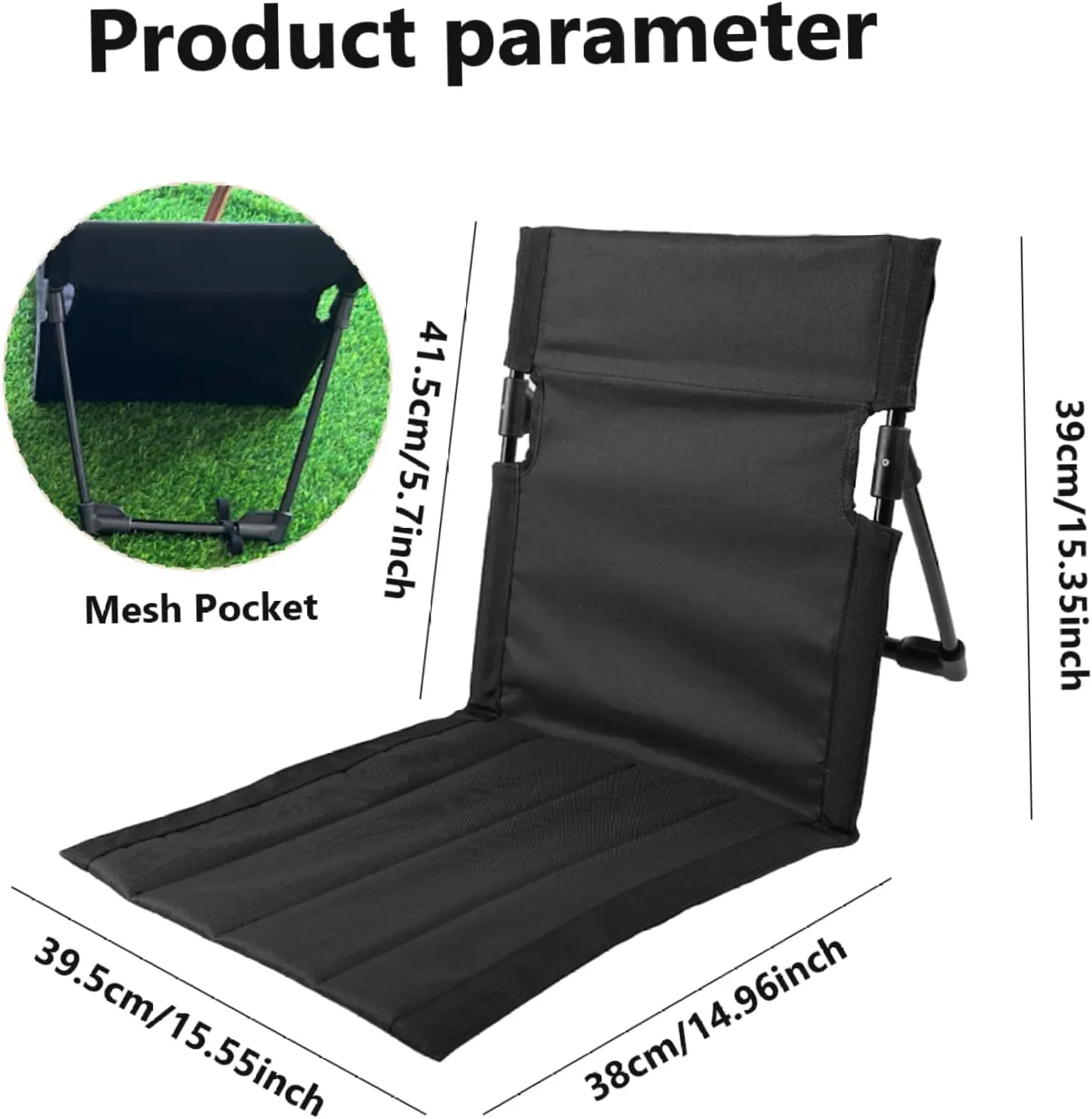 Folding Beach Chair, Breathable Stable Portable Beach Chair with Sponge Filling, Mesh Pocket, Lightweight Soft Sturdy for Fishing, Barbecues, Hiking (Black)