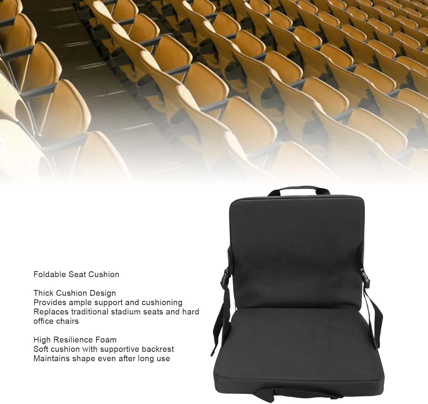 Folding Stadium Seat Bleacher Cushion Portable Padded Seat Cushion with Backrest and Handle for Sports Events