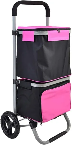 Folding Wagon Shopping Tote Cart Shopping Trolley, Foldable Grocery Cart with Double Layer Insulation Package,Pull Cart with Wheels, Fabric Bag