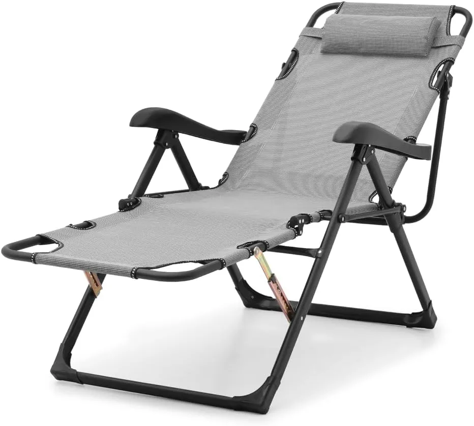 Folding Zero Gravity Chair Outdoor Camping Cot Adjustable Recliner Lounge Chaise (Grey)
