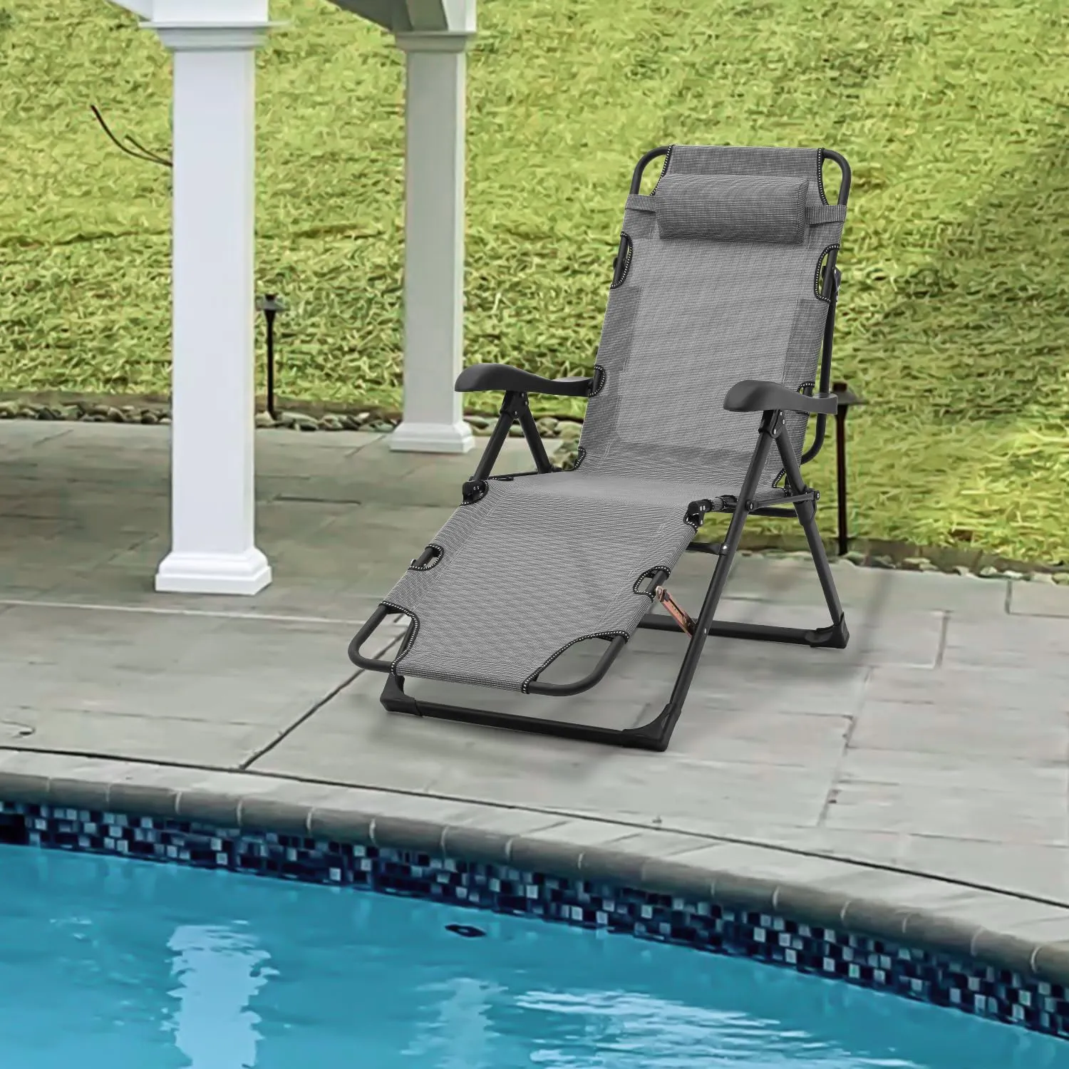 Folding Zero Gravity Chair Outdoor Camping Cot Adjustable Recliner Lounge Chaise (Grey)