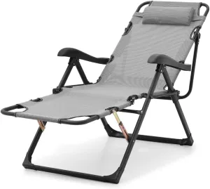 Folding Zero Gravity Chair Outdoor Camping Cot Adjustable Recliner Lounge Chaise (Grey)