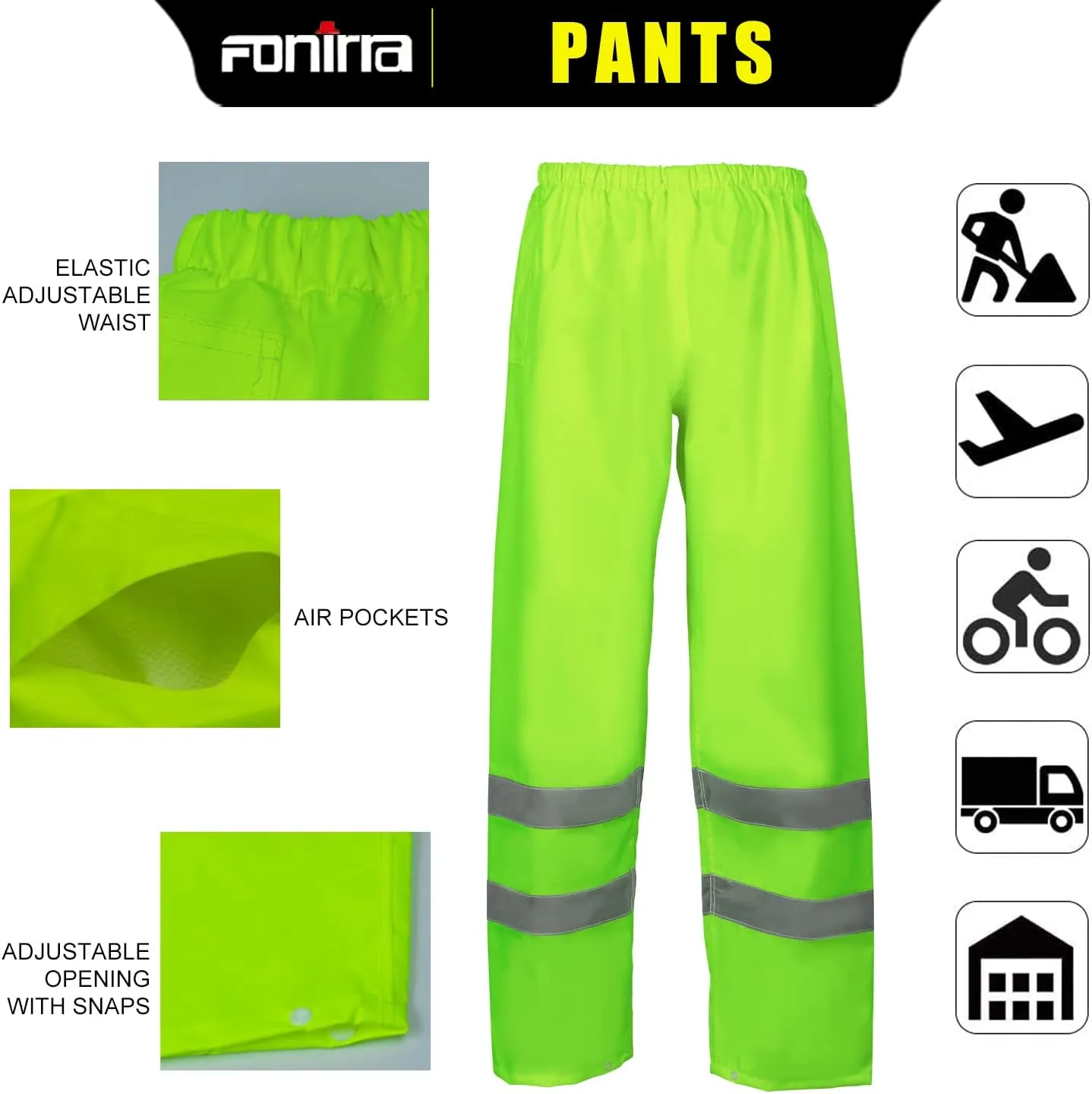 FONIRRA Hi Vis Safety Rainsuit for Men Waterproof Yellow Reflective Class 3 Rain Jacket Gear Pants(L/XL)