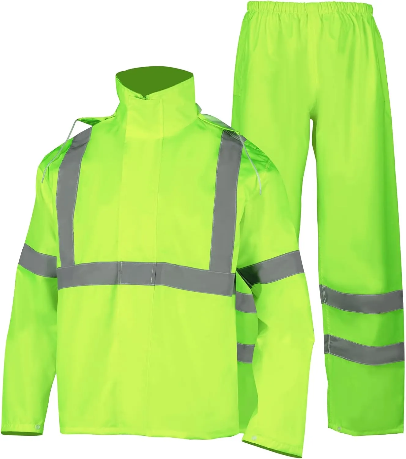 FONIRRA Hi Vis Safety Rainsuit for Men Waterproof Yellow Reflective Class 3 Rain Jacket Gear Pants(L/XL)