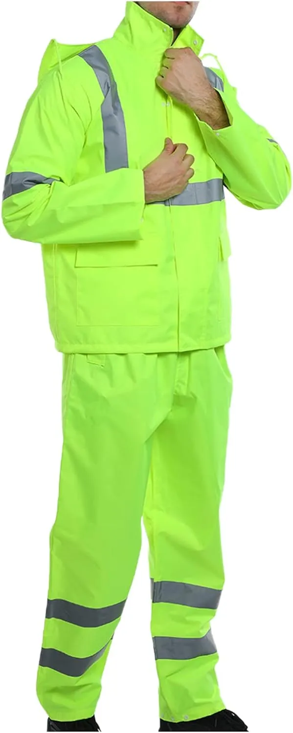 FONIRRA Hi Vis Safety Rainsuit for Men Waterproof Yellow Reflective Class 3 Rain Jacket Gear Pants(L/XL)