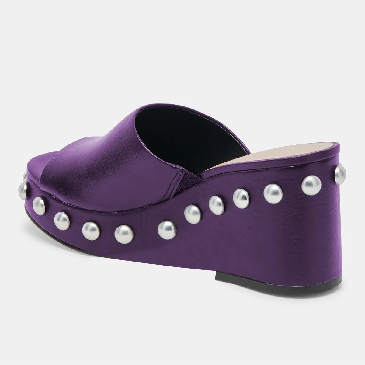 FSJ Women Classic Open Toe Wedge Heels Slide Heeled Sandals Studded Metal Rivets Slip On Mules Summer Casual Dress Shoes Size 4-16 US