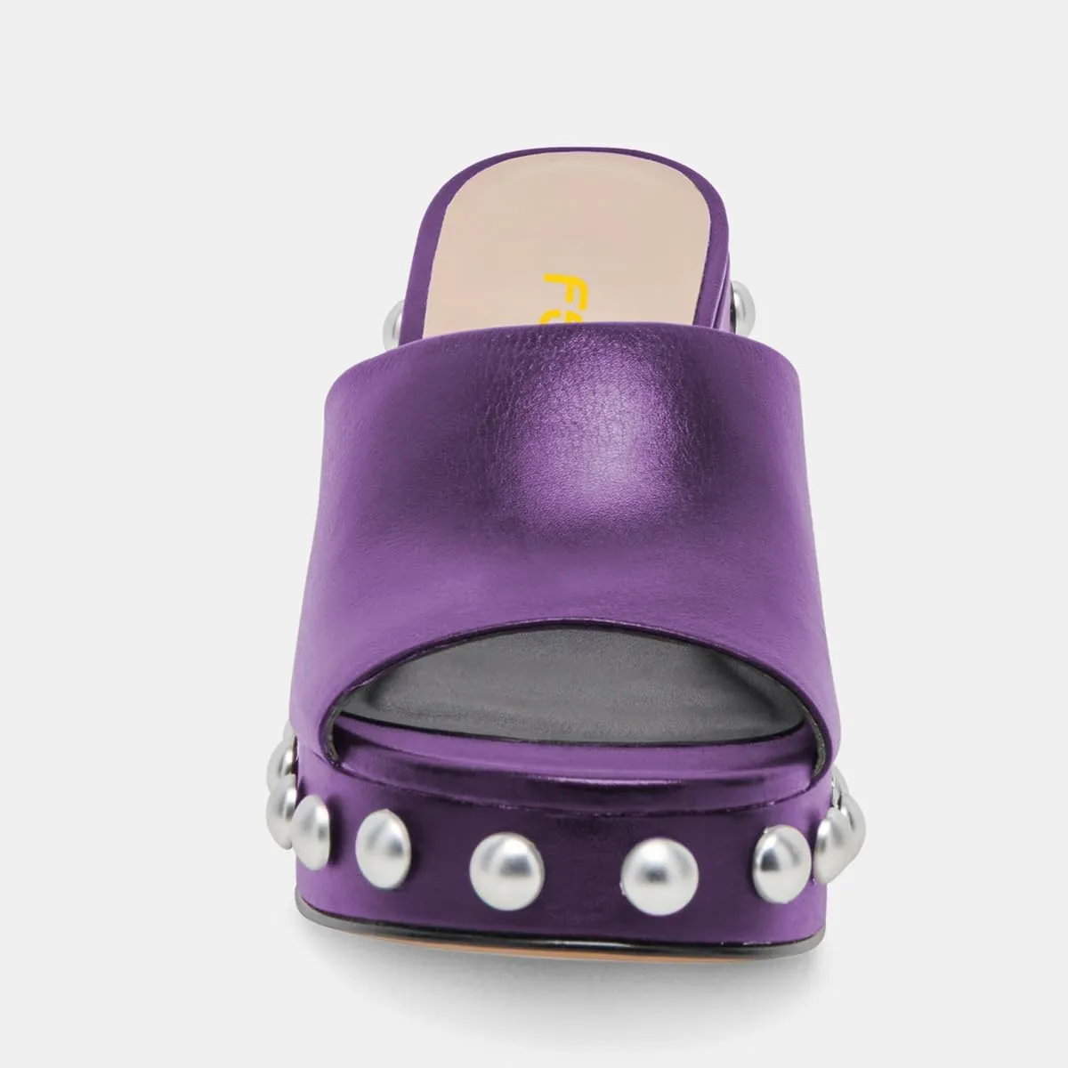 FSJ Women Classic Open Toe Wedge Heels Slide Heeled Sandals Studded Metal Rivets Slip On Mules Summer Casual Dress Shoes Size 4-16 US