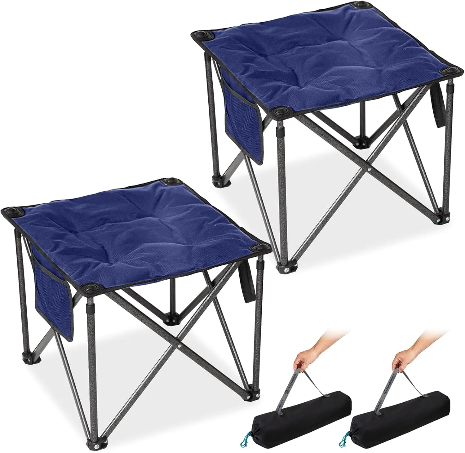 FUNDANGO Folding Camping Stool, 2 Pack 18.1 Inch Oversized Foot Rest 400 Lbs Heavy Duty Portable Padded Stools Seat Anti-Slip Foots & Carry Strap for Fishing Outdoor Lawn Travel (Blue)