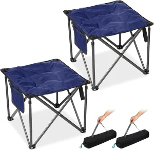 FUNDANGO Folding Camping Stool, 2 Pack 18.1 Inch Oversized Foot Rest 400 Lbs Heavy Duty Portable Padded Stools Seat Anti-Slip Foots & Carry Strap for Fishing Outdoor Lawn Travel (Blue)