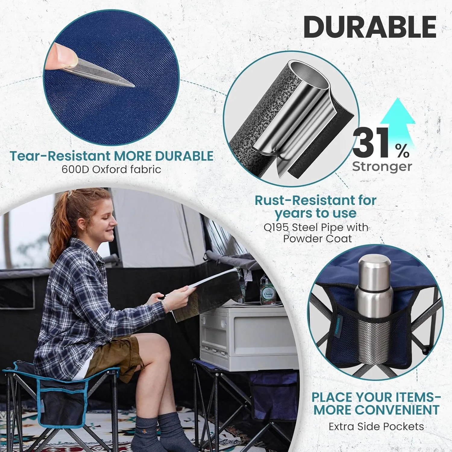 FUNDANGO Folding Camping Stool, 2 Pack 18.1 Inch Oversized Foot Rest 400 Lbs Heavy Duty Portable Padded Stools Seat Anti-Slip Foots & Carry Strap for Fishing Outdoor Lawn Travel (Blue)