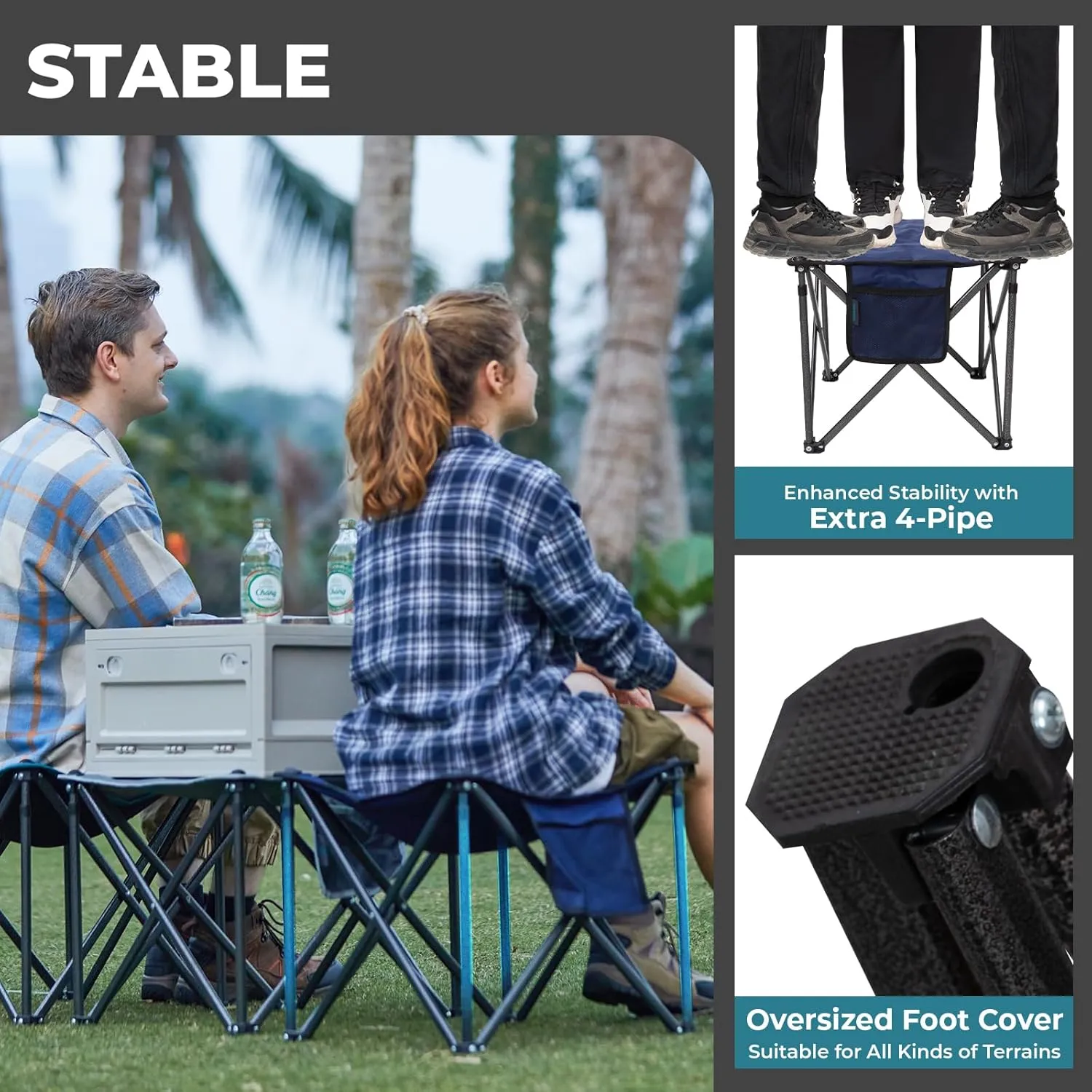FUNDANGO Folding Camping Stool, 2 Pack 18.1 Inch Oversized Foot Rest 400 Lbs Heavy Duty Portable Padded Stools Seat Anti-Slip Foots & Carry Strap for Fishing Outdoor Lawn Travel (Blue)