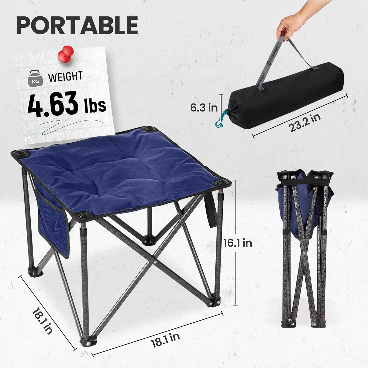 FUNDANGO Folding Camping Stool, 2 Pack 18.1 Inch Oversized Foot Rest 400 Lbs Heavy Duty Portable Padded Stools Seat Anti-Slip Foots & Carry Strap for Fishing Outdoor Lawn Travel (Blue)