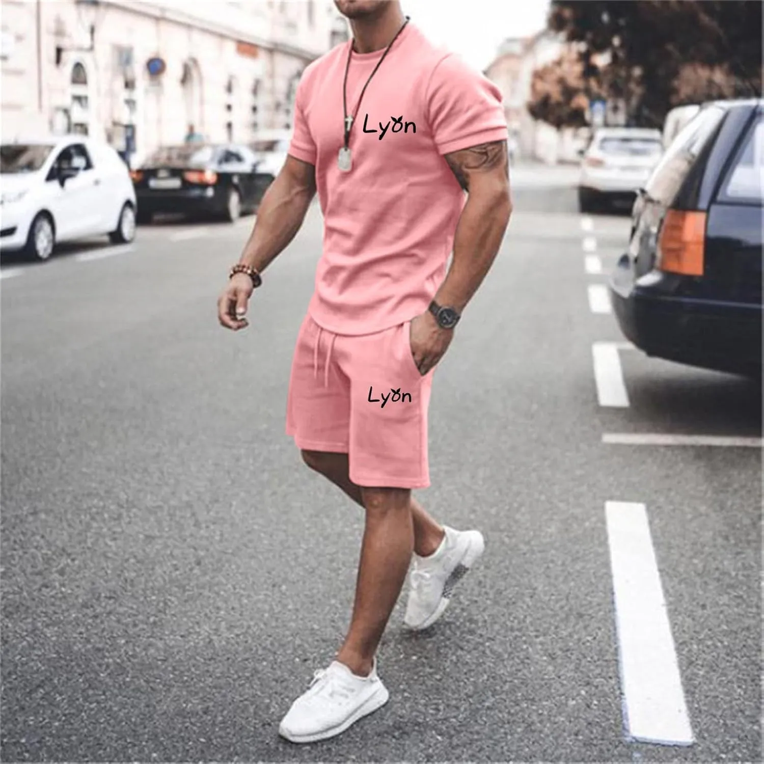 Fxbar Men's 2 Piece Outfits Letter Drop Shoulder Oversize Tee Shirt Shorts Set Athletic Jogging Summer Tracksuits
