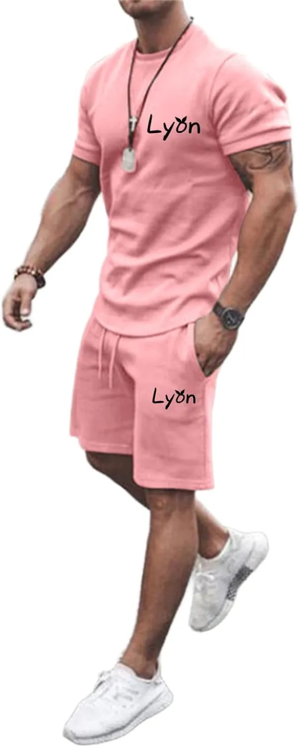 Fxbar Men's 2 Piece Outfits Letter Drop Shoulder Oversize Tee Shirt Shorts Set Athletic Jogging Summer Tracksuits