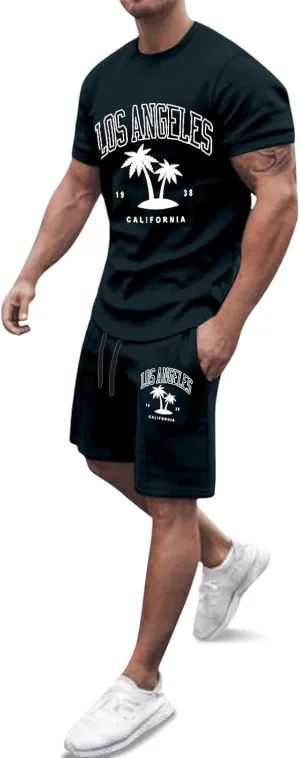 Fxbar Mens 2 Piece Outfits Short Sets Workout Sets Gradient Print Loose T Shirt Summer Sports Beach Vacation Clothes Men