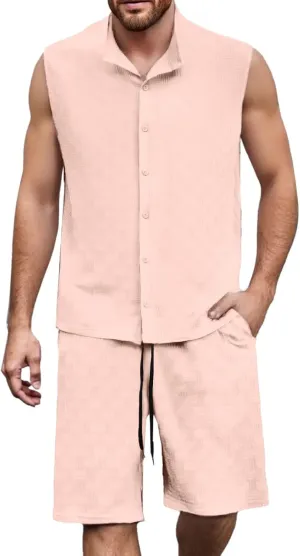 Fxbar Mens Big and Tall Hawaiian Outfits 2 Piece Shorts Set Tropical Button Down Shirt and Drawstring Shorts Beachwear