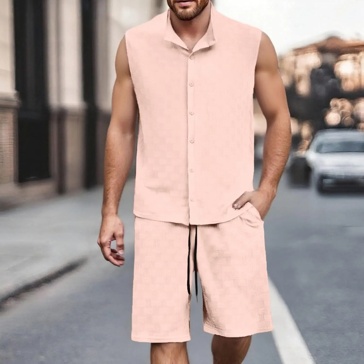 Fxbar Mens Big and Tall Hawaiian Outfits 2 Piece Shorts Set Tropical Button Down Shirt and Drawstring Shorts Beachwear
