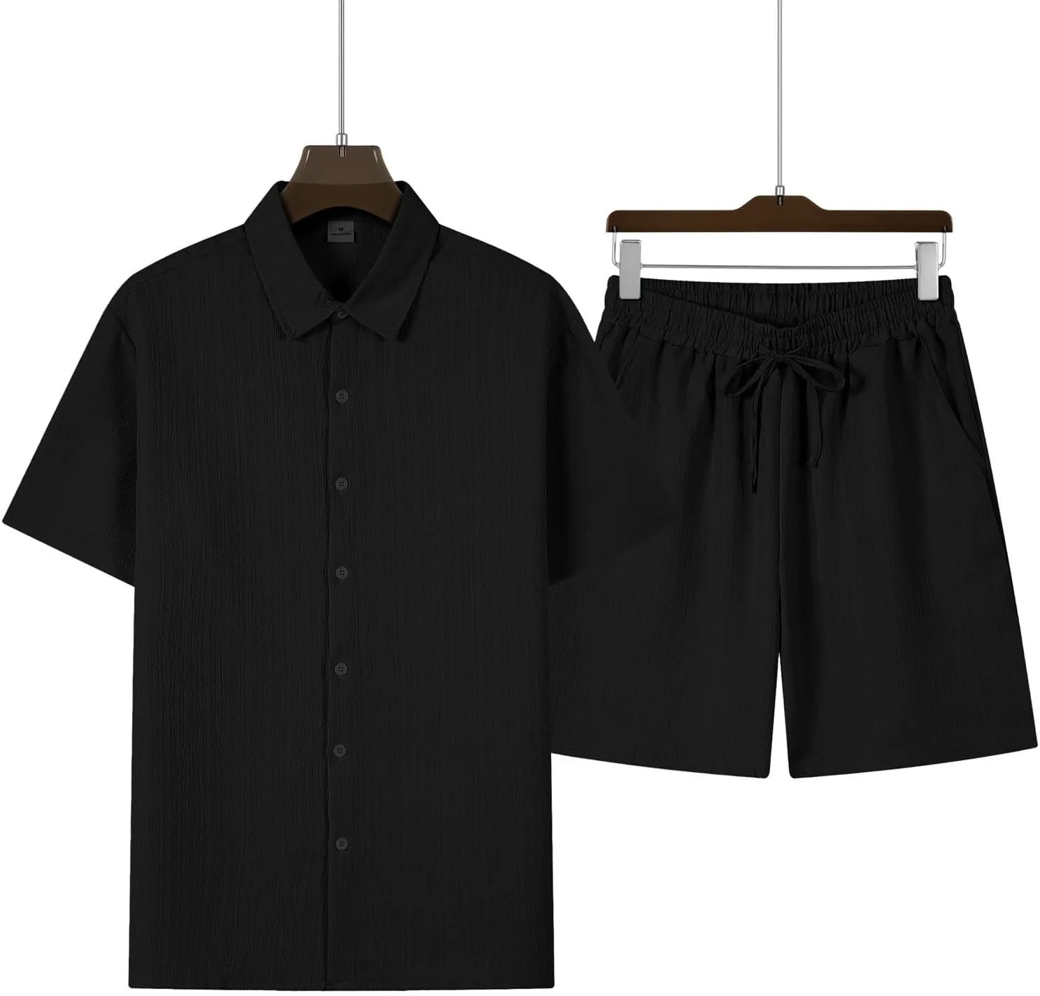 Fxbar Men's Summer 2 Piece Outfits Button Down Shirt and Shorts Beach Vacation Clothes Drawstring Tracksuit Set