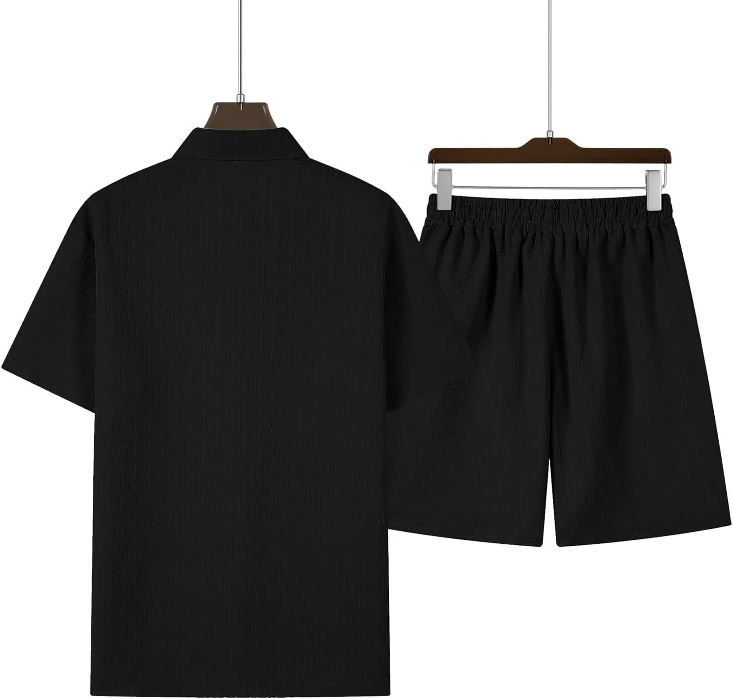 Fxbar Men's Summer 2 Piece Outfits Button Down Shirt and Shorts Beach Vacation Clothes Drawstring Tracksuit Set