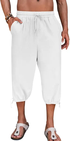 Gafeng Mens Harem Capri Pants Beach Yoga Baggy 3/4 Shorts Casual Drawstring Summer Wide Leg Pants