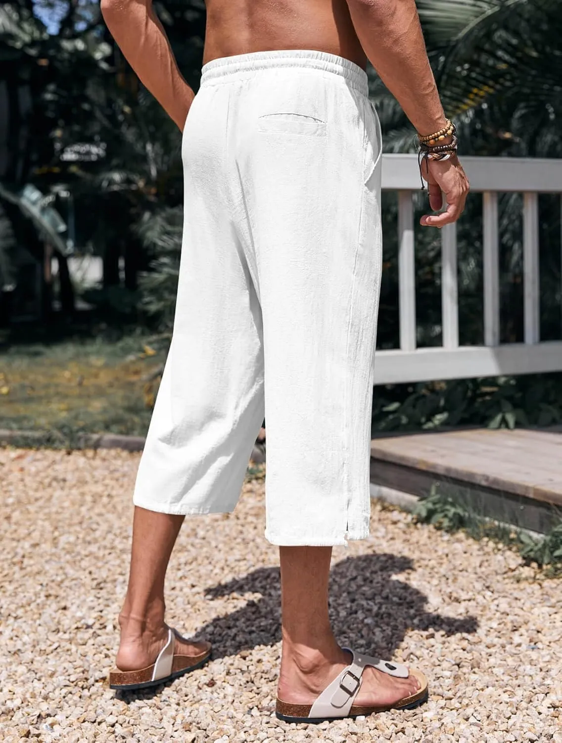 Gafeng Mens Harem Capri Pants Beach Yoga Baggy 3/4 Shorts Casual Drawstring Summer Wide Leg Pants