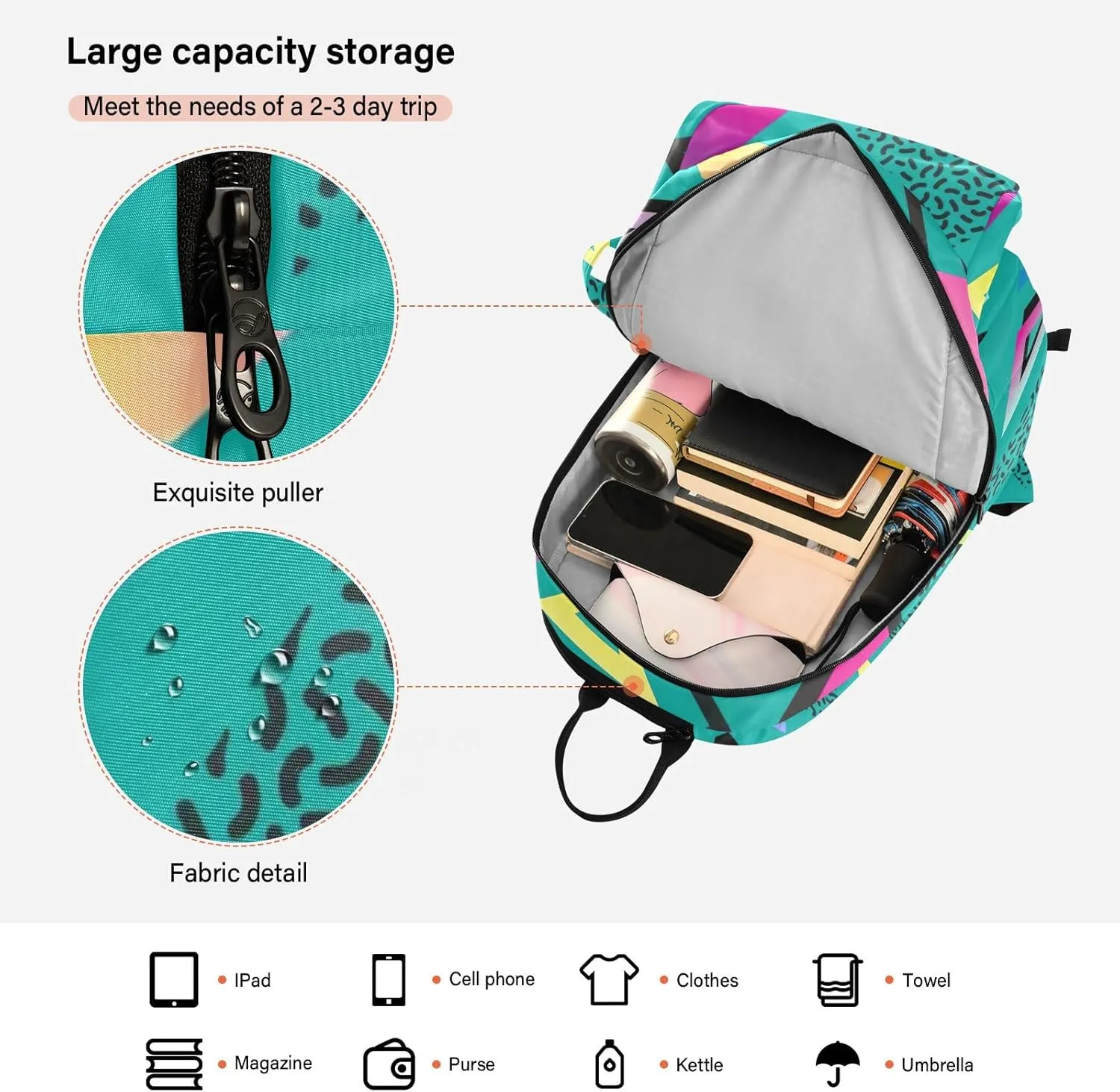 GAIGEO Teal Dragonflies Dark Tennis Backpack, Large Capacity Tennis Racket Bag, Various Storage Methods