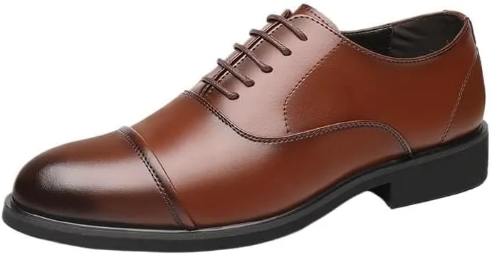 Genuine Leather Shoes for Men, Height Increase Oxford Handmade Non-Slip Leather Lace-Up Office Dress Shoes for Business