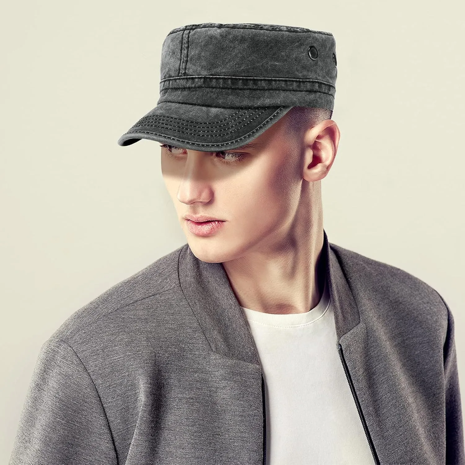 Geyoga Army Cap 2 Pieces Cadet Military Hat for Men Women Washed Cotton Flat Top Cap Unisex Outdoor Sports Casual Sun Hat